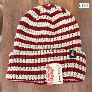 Free People Burgundy and Buttercream Striped Beanie